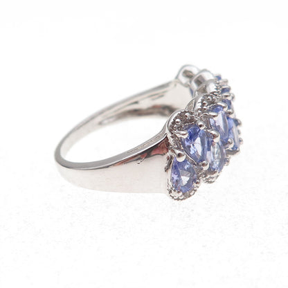 925 Sterling Silver Real Tanzanite & White Topaz Ring Size 8