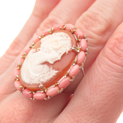 MICHAEL VALITUTTI Gems En Vogue 925 Sterling MOP Coral Lady Cameo Ring Size 8.25