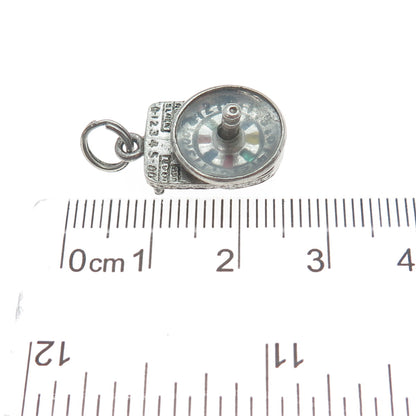 925 Sterling Silver Antique Enamel Casino Roulette Wheel Mini Charm Pendant