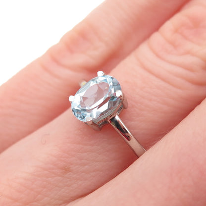 Dazzlers 925 Sterling Silver Real Oval-Cut Blue Topaz Ring Size 6
