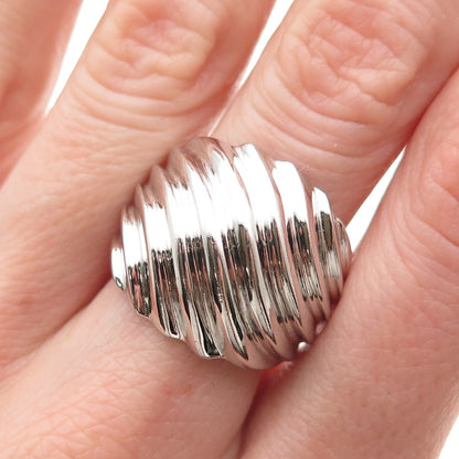 SX Sally C 925 Sterling Silver Vintage Modernist Ribbed Ring Size 7.25