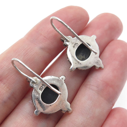 925 Sterling Silver Vintage Real Black Onyx Beaded Oxidized Earrings