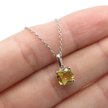 925 Sterling Silver Real Citrine Gemstone Pendant Rolo Chain Necklace 18"