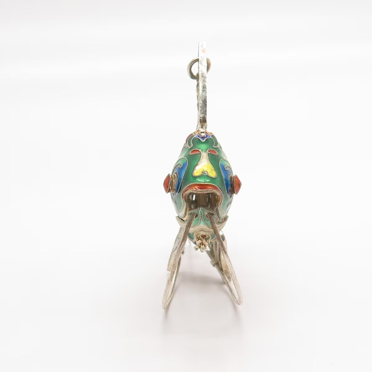 925 Sterling Silver Antique Enamel Chinese Koi Fish Articulated Chatelaine Fob