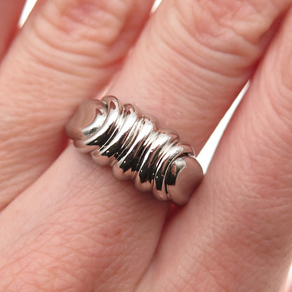 925 Sterling Silver Vintage Modernist Ribbed Oxidized Ring Size 7.25