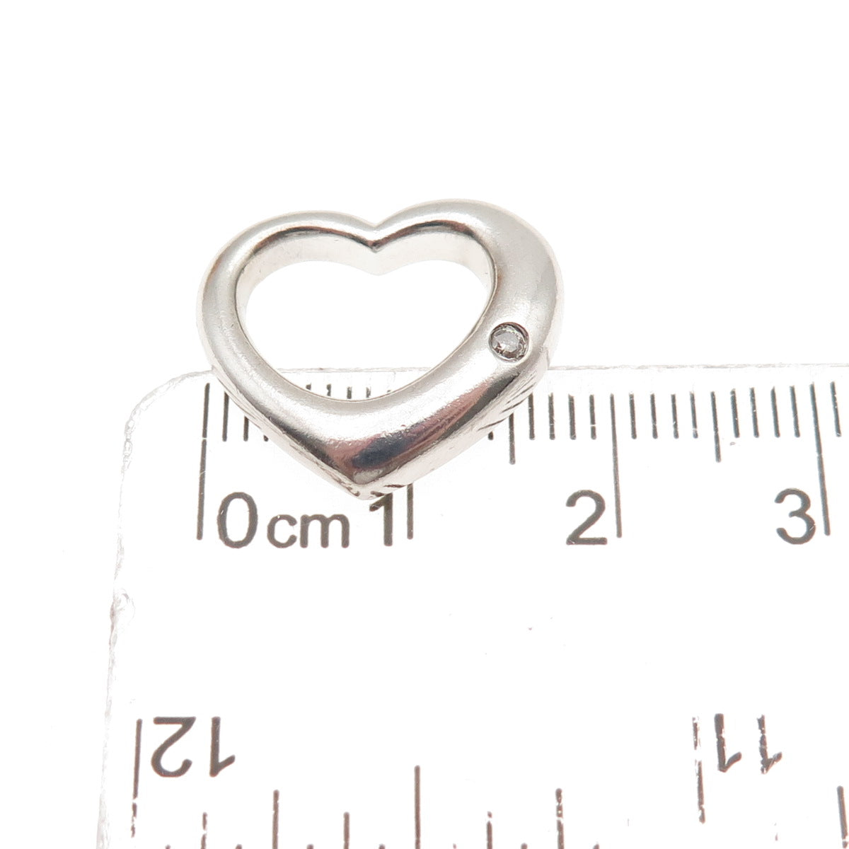 925 Sterling Silver Real Round-Cut Diamond Open Heart Mini Charm Pendant