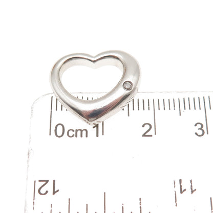 925 Sterling Silver Real Round-Cut Diamond Open Heart Mini Charm Pendant