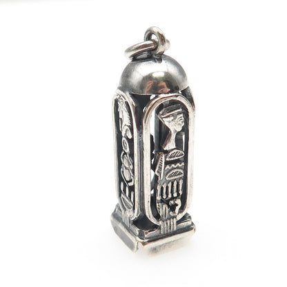 800 Silver Vintage Egyptian Pharaoh Cartouche Oxidized Charm Pendant