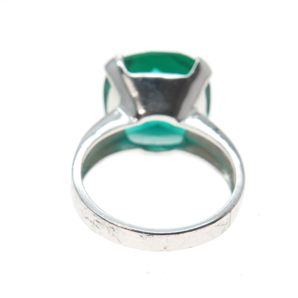 925 Sterling Silver Cushion-Cut Green C Z Modernist Ring Size 6.25