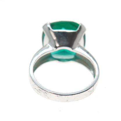 925 Sterling Silver Cushion-Cut Green C Z Modernist Ring Size 6.25
