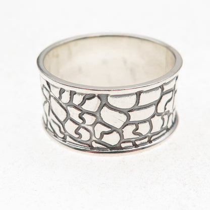 925 Sterling Silver Vintage Cobblestone Oxidized Band Ring Size 13.25