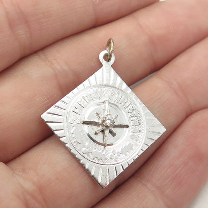 925 Sterling Silver Vintage C Z "Merry Christmas" Charm Pendant