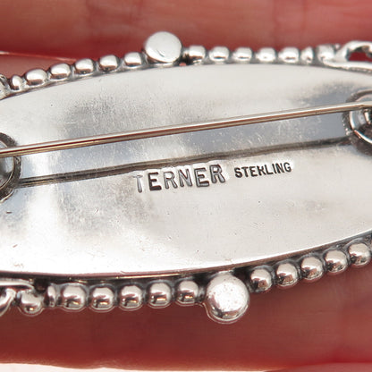 Terner 925 Sterling Silver Vintage Real Picture Jasper Oxidized Pin Brooch