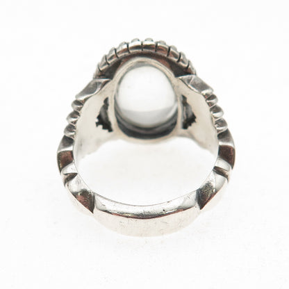 925 Sterling Silver Vintage Real Clear Quartz Modernist Oxidized Ring Size 9.25