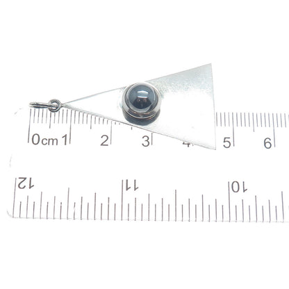 M&J SAVITT 925 Sterling Silver Vintage Real Hematite Gemstone Triangle Pendant