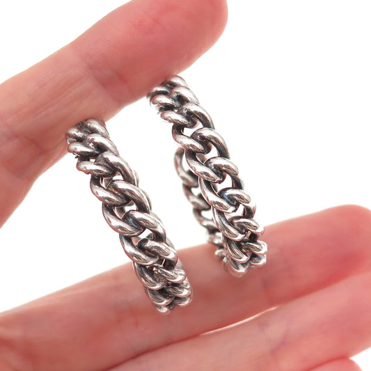 Dyadema 925 Sterling Silver Vintage Italy Cuban Link Oxidized Hoop Earrings