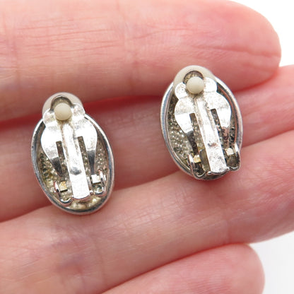 Old Pawn 925 Sterling Silver Vintage Lone Mountain Turquoise Clip On Earrings