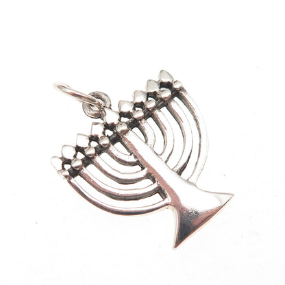 925 Sterling Silver Vintage Menorah Judaica Oxidized Charm Pendant