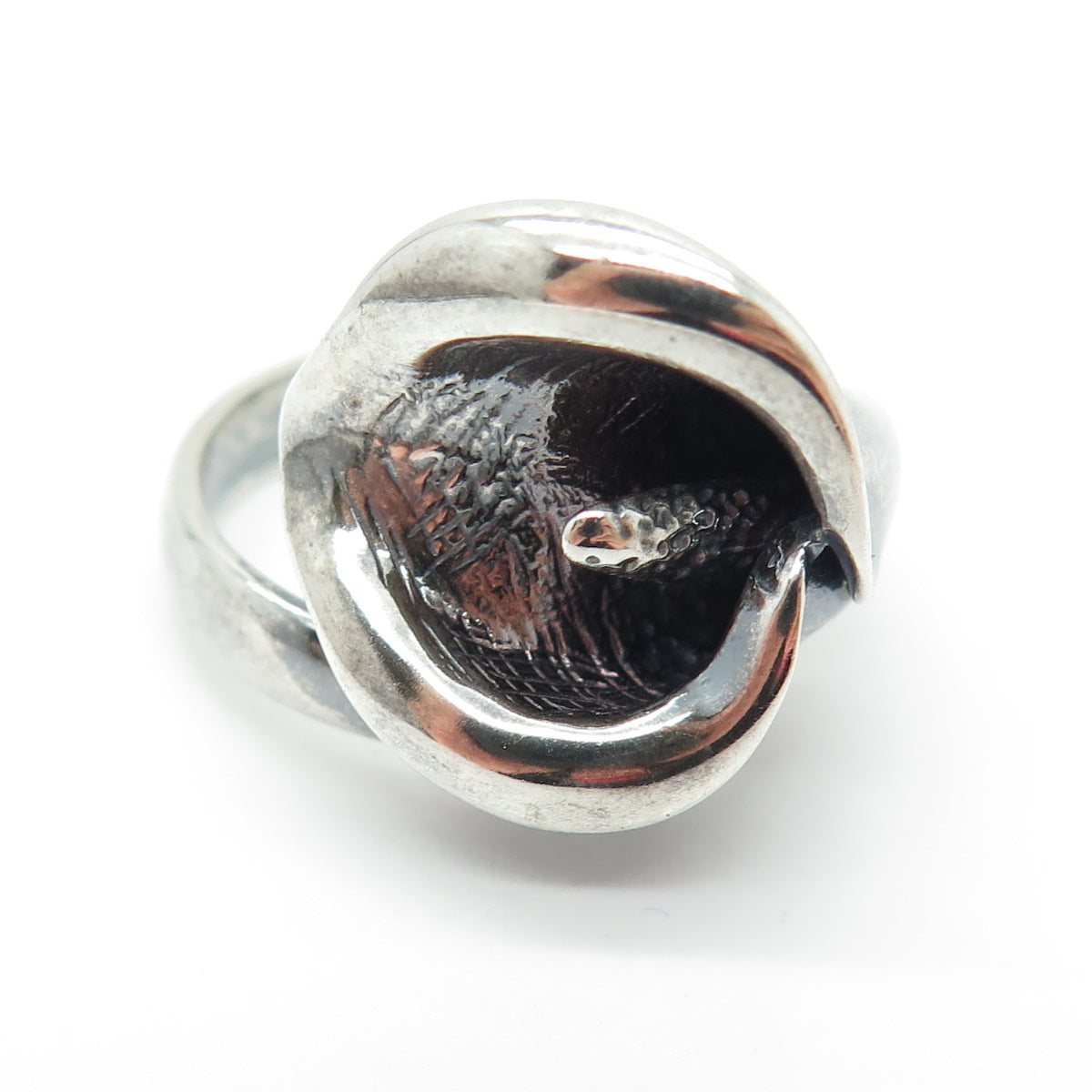 925 Sterling Silver Vintage Italy Calla Lily Oxidized Adjustable Ring Size 10