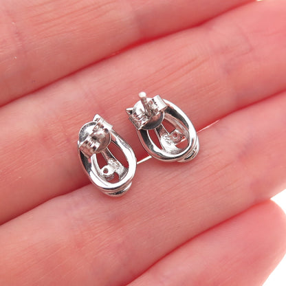 925 Sterling Silver Round-Cut C Z Teardrop Stud Earrings