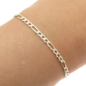 P. LUX 925 Sterling Silver 2-Tone Italy Diamond-Cut Figaro Link Bracelet 8.25"