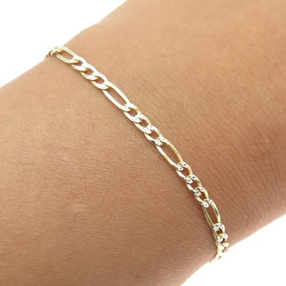 P. LUX 925 Sterling Silver 2-Tone Italy Diamond-Cut Figaro Link Bracelet 8.25"