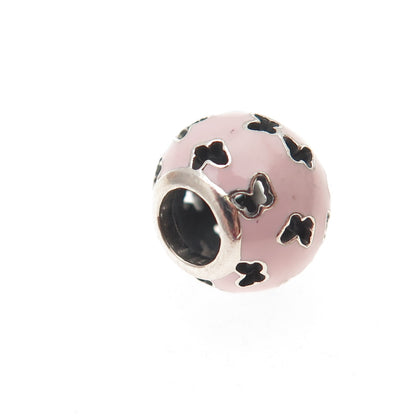 PANDORA 925 Sterling Silver Pink Enamel Fluttering Butterflies Slide Bead Charm