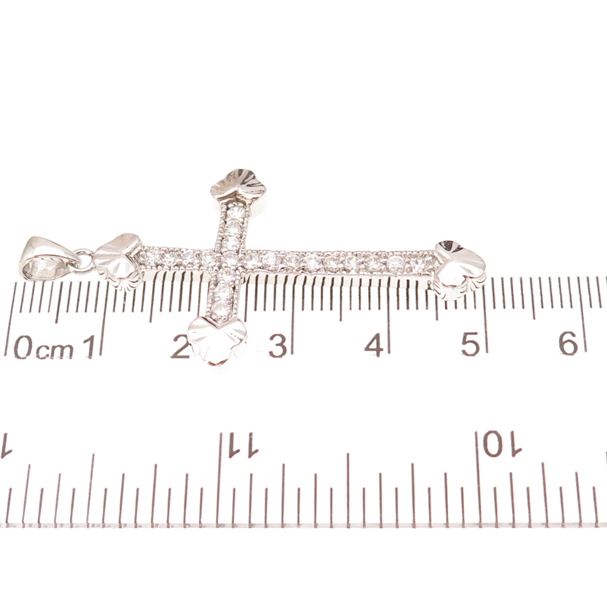 925 Sterling Silver Round-Cut C Z Cross Religious Charm Pendant