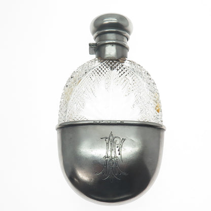 DEPOSE 84 Silver Crystal Antique Victorian Belgium Russian Empire Monogram Flask