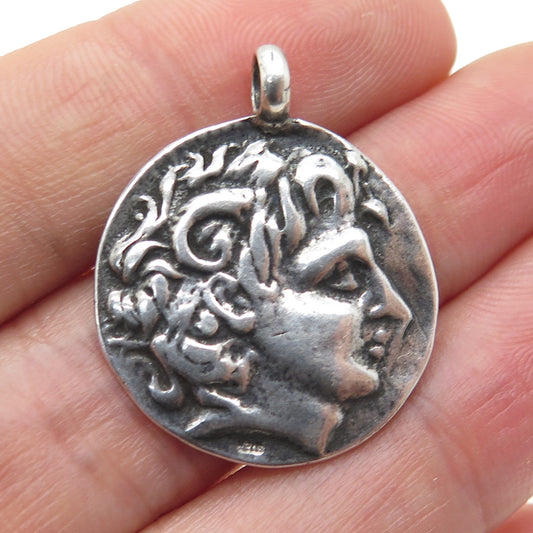 925 Sterling Silver Vintage Alexander The Great Coin Pendant