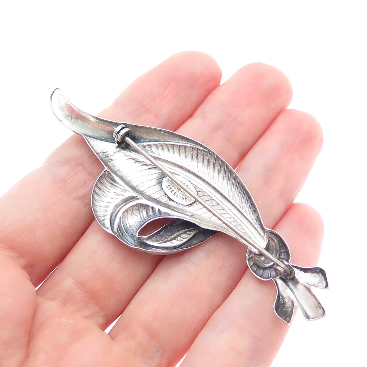 DANECRAFT 925 Sterling Silver Vintage Modernist Feather Oxidized Pin Brooch