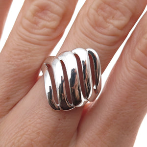 925 Sterling Silver Vintage Modernist Ribbed Ring Size 7