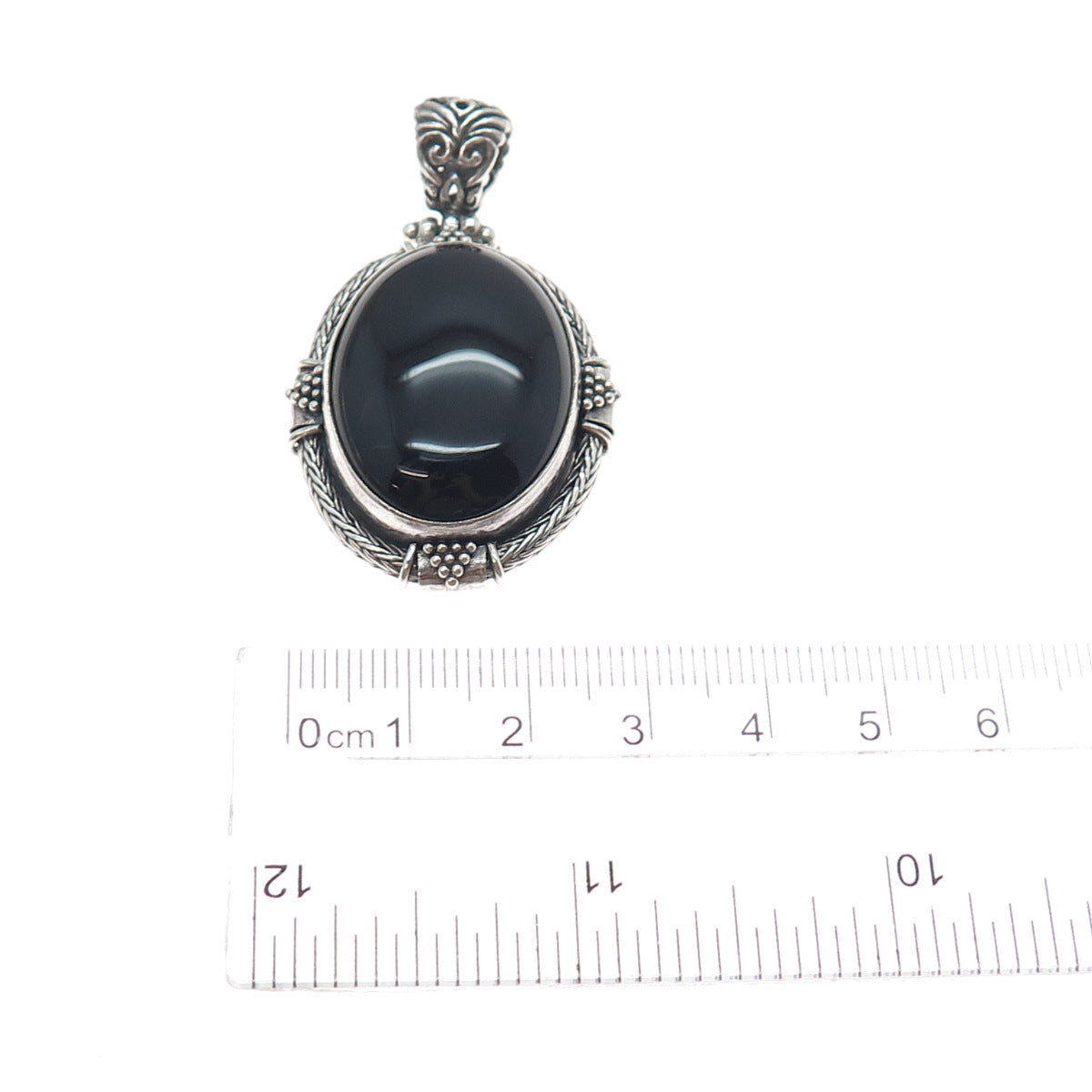 925 Sterling Silver Vintage Real Black Onyx Ornate Oxidized Pendant