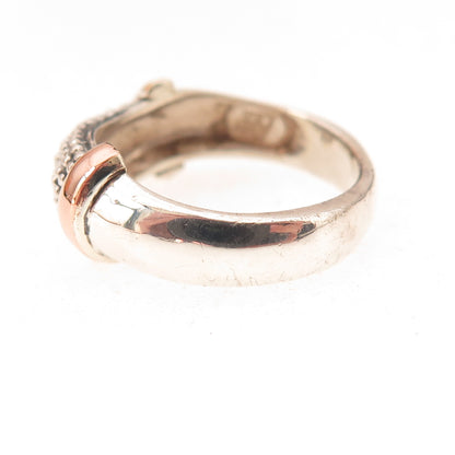 925 Sterling Silver 14K Gold Vintage Dotted Modernist Oxidized Wavy Ring Size 6