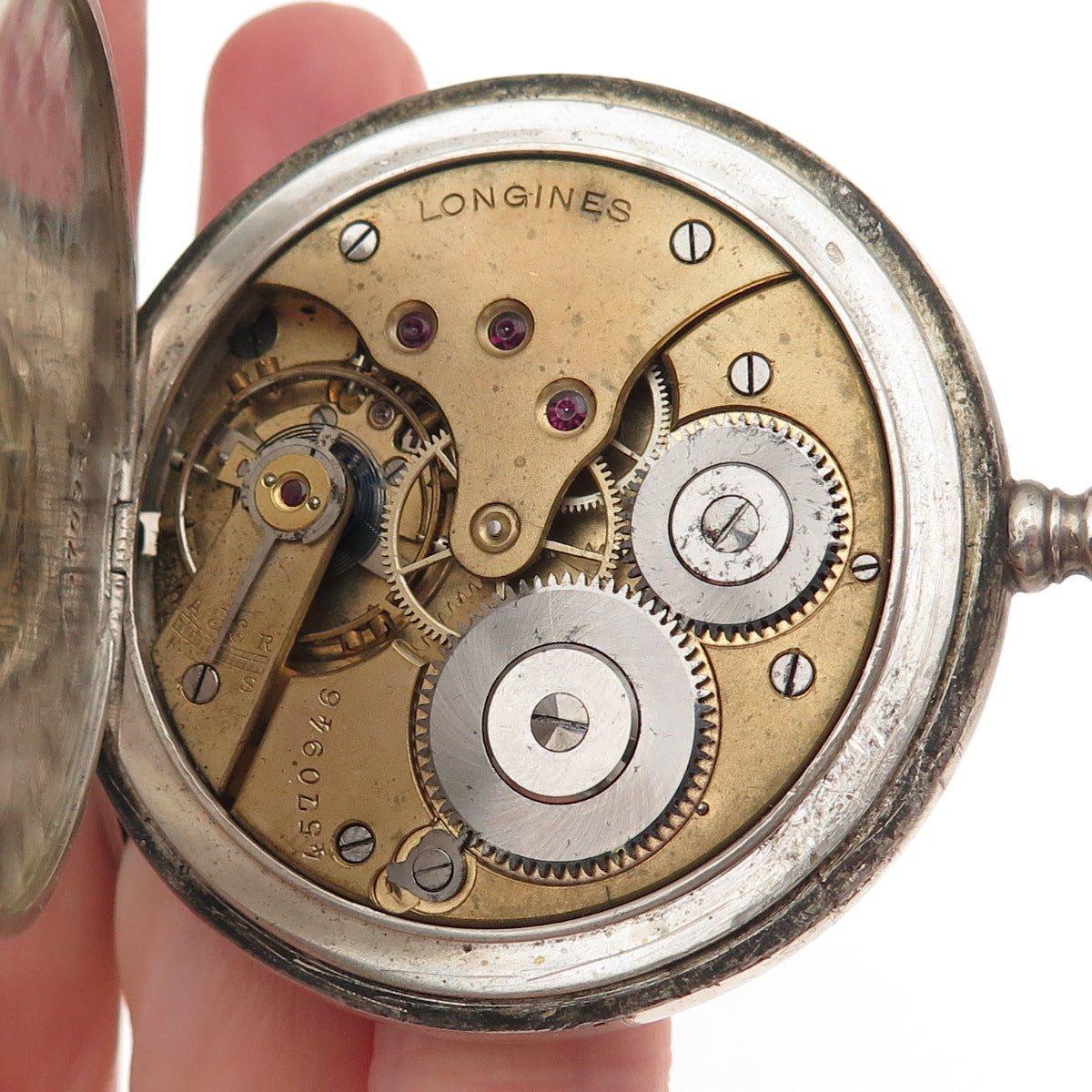 Longines 800 Silver Antique 1900s Grands Prix Pocket Watch (missing crown)