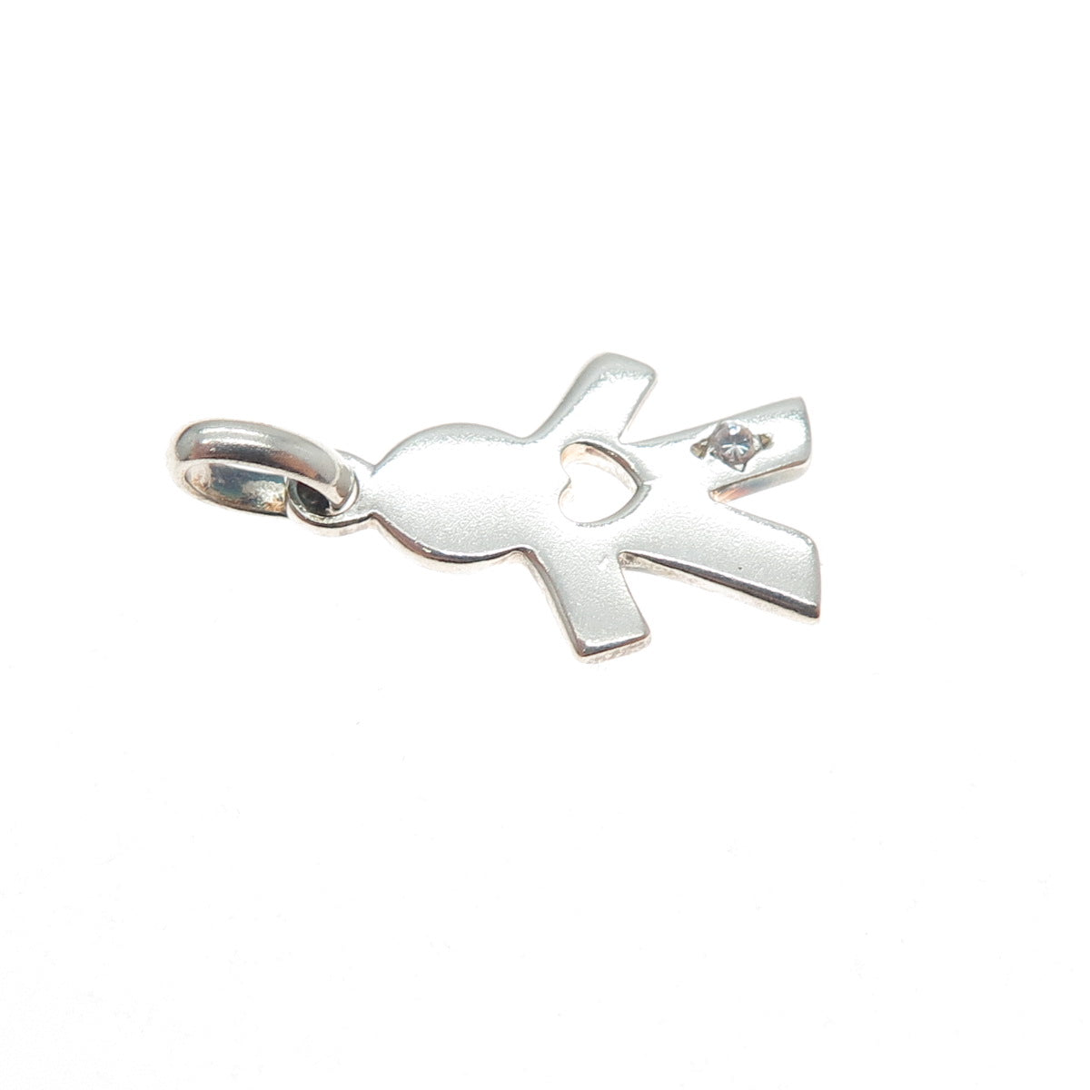 925 Sterling Silver Vintage C Z Boy's Heart Minimalist Charm Pendant