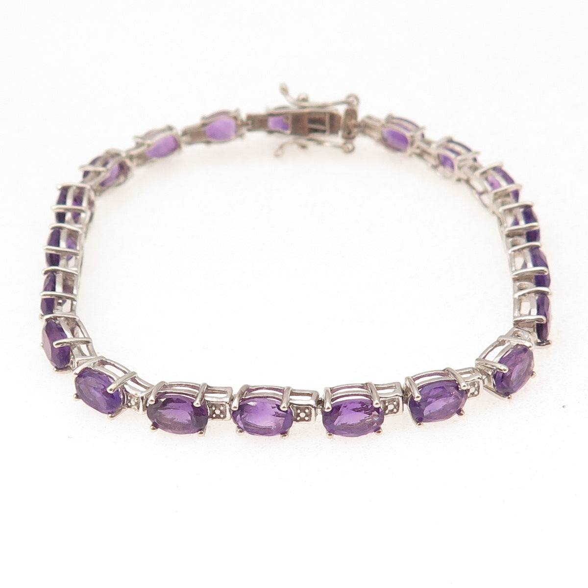 Chuck Clemency 925 Sterling Silver Real Oval-Cut Amethyst Bracelet 7.75"