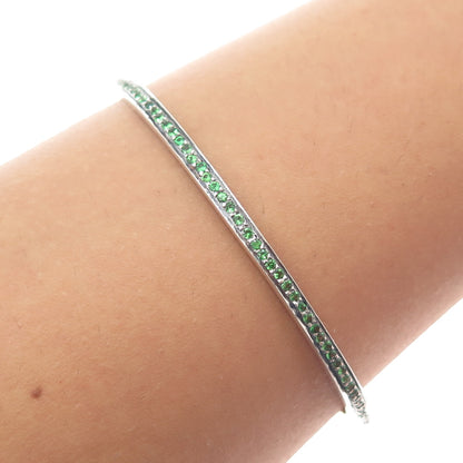925 Sterling Silver Vintage Real Round-Cut Chrome Diopside Bangle Bracelet 8"