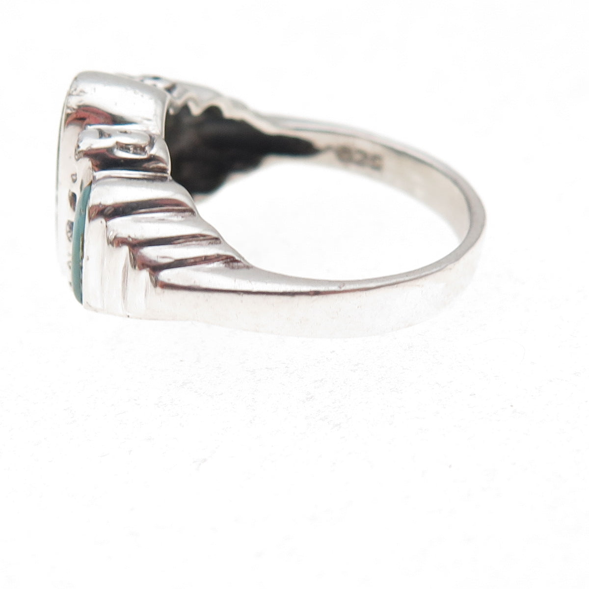 925 Sterling Silver Vintage Real Turquoise Oxidized Ring Size 6.75