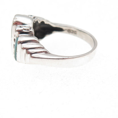 925 Sterling Silver Vintage Real Turquoise Oxidized Ring Size 6.75