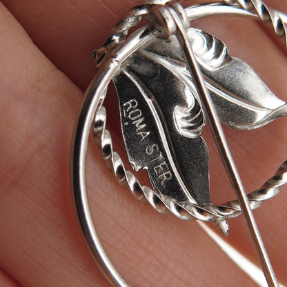 ROMA 925 Sterling Silver Vintage Floral Leaf Oxidized Pin Brooch