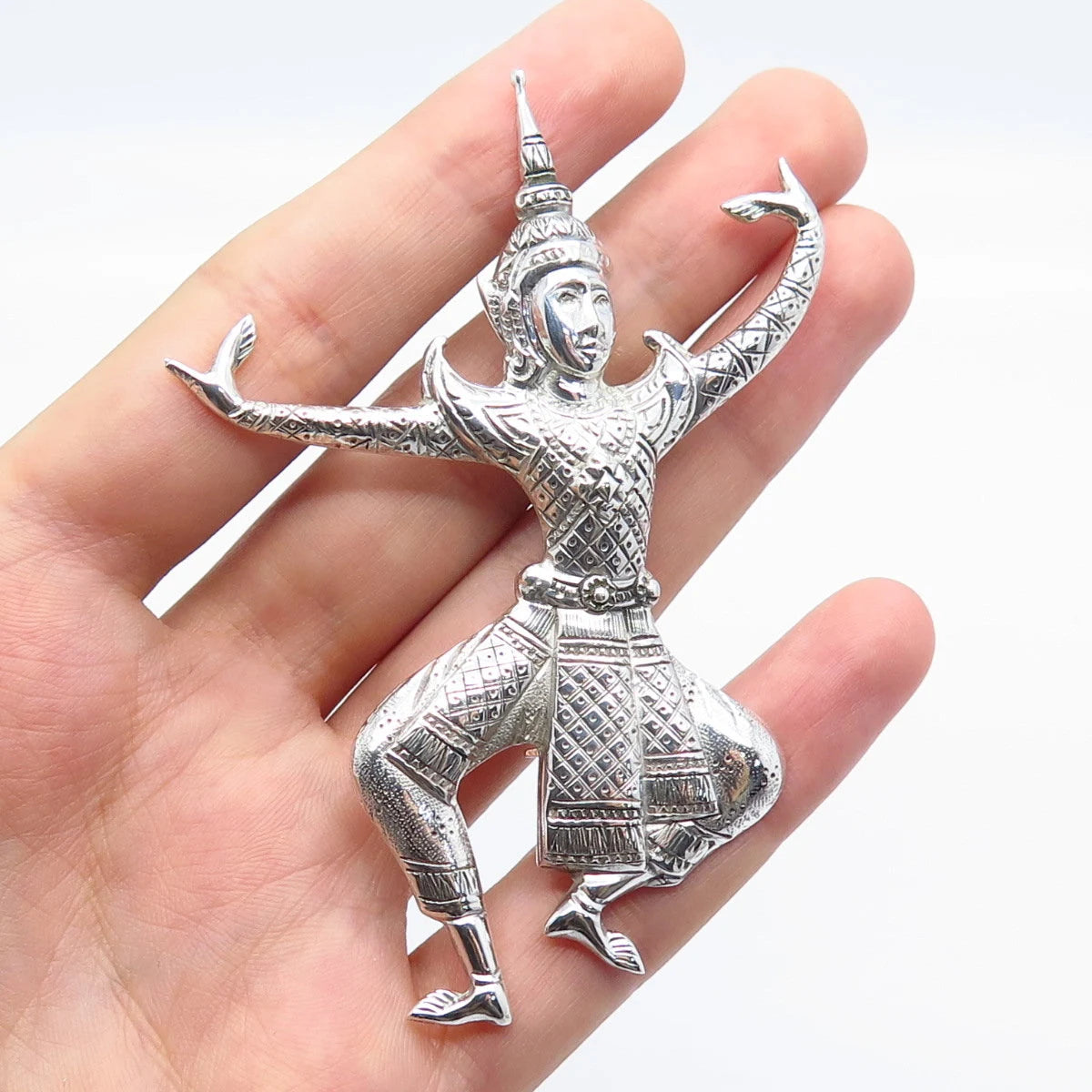 925 Sterling Silver Vintage Siam Hindu God Pin Brooch