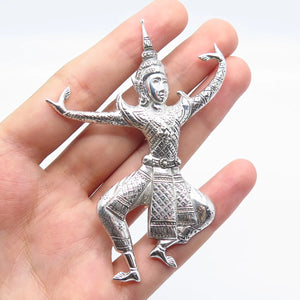 925 Sterling Silver Vintage Siam Hindu God Pin Brooch