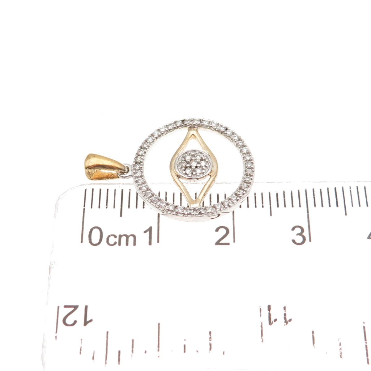 MDJ Michael Drechsler 925 Sterling 2-Tone Round-Cut C Z Evil's Eye Charm Pendant