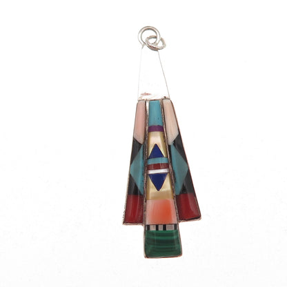 Old Pawn 925 Sterling Turquoise Malachite Sugilite Lapis Coral Onyx MOP Pendant
