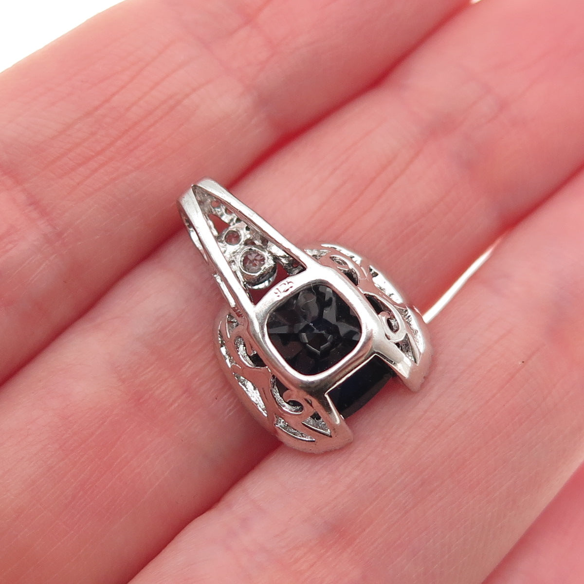 925 Sterling Silver Lab-Created Sapphire & C Z Mini Charm Pendant