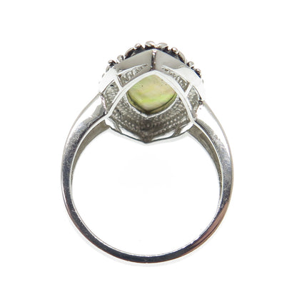 925 Sterling Silver Real Yellow Mother-of-Pearl Statement Ring Size 10.25