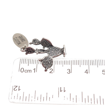 925 Sterling Silver Vintage Grand Canyon Cactus Oxidized 3D Charm Pendant