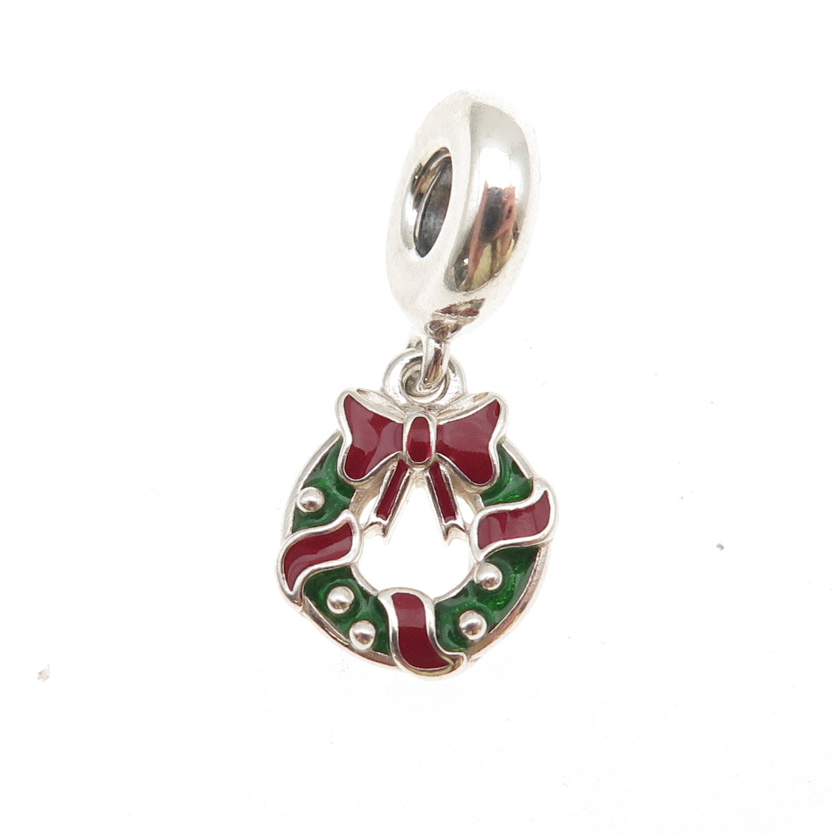 PANDORA 925 Sterling Silver Enamel Holiday Wreath Dangle Charm