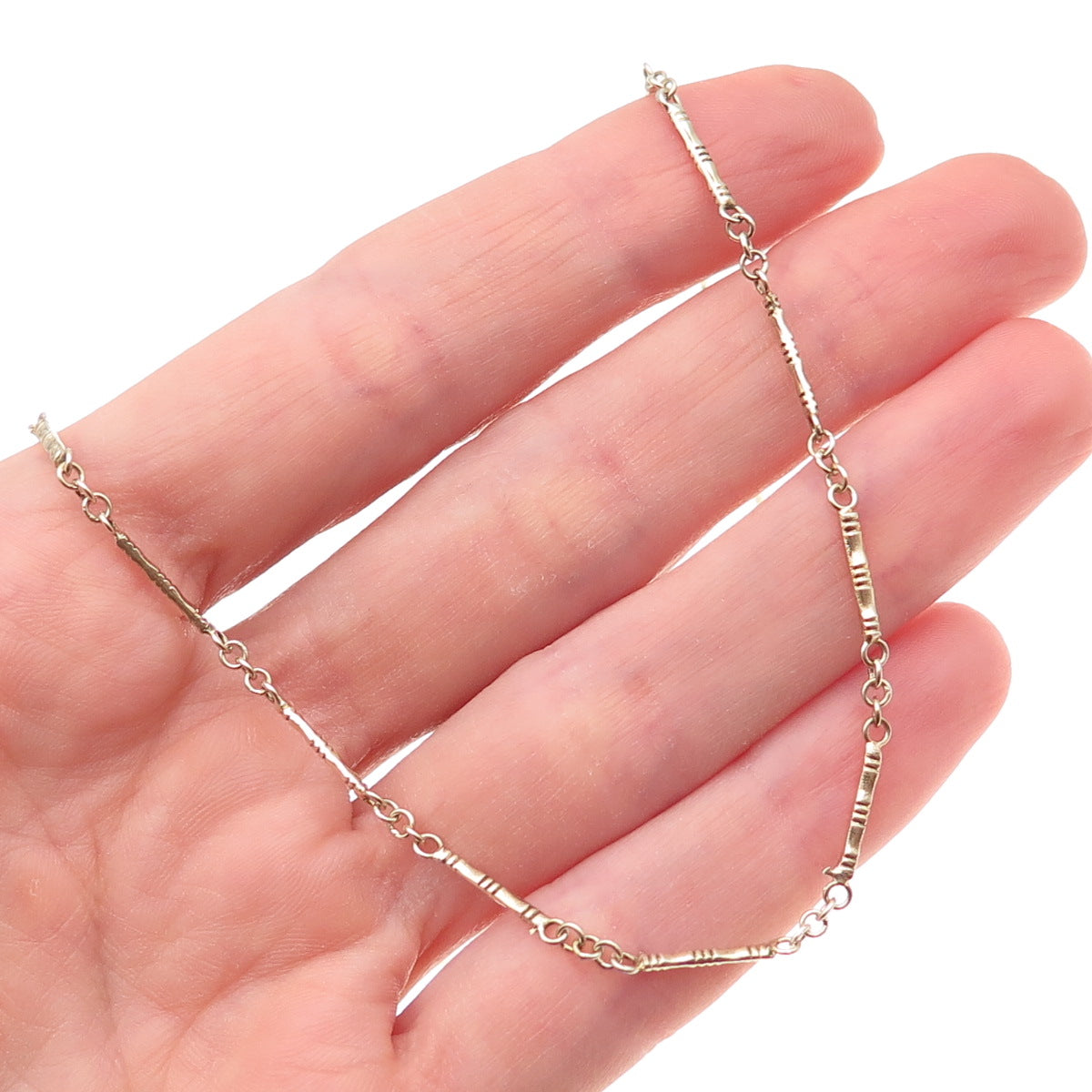 925 Sterling Silver Gold Plated Vintage Bamboo Bar Chain Necklace 20"